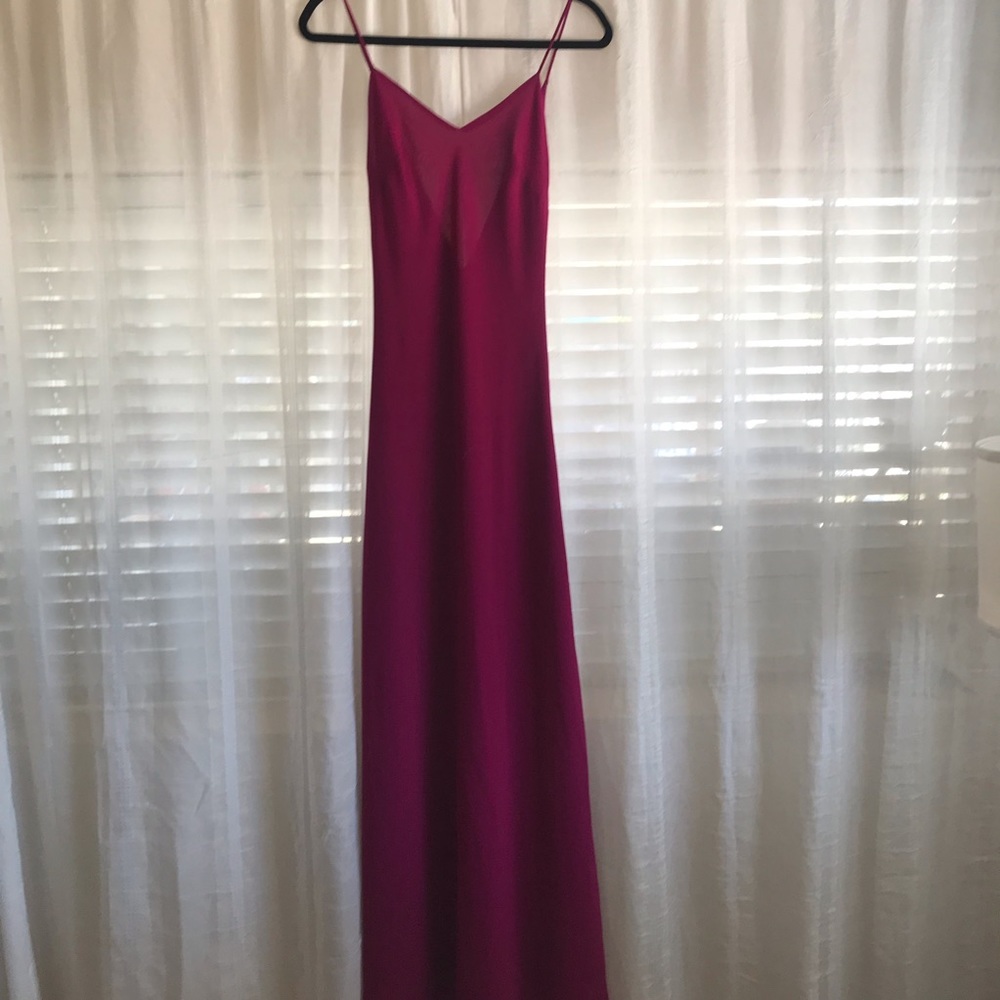 Thea Dora long magenta dress strappy detail